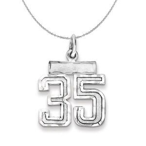 Silver, Varsity Collection, Small D/C Number 35 Necklace - 24 In